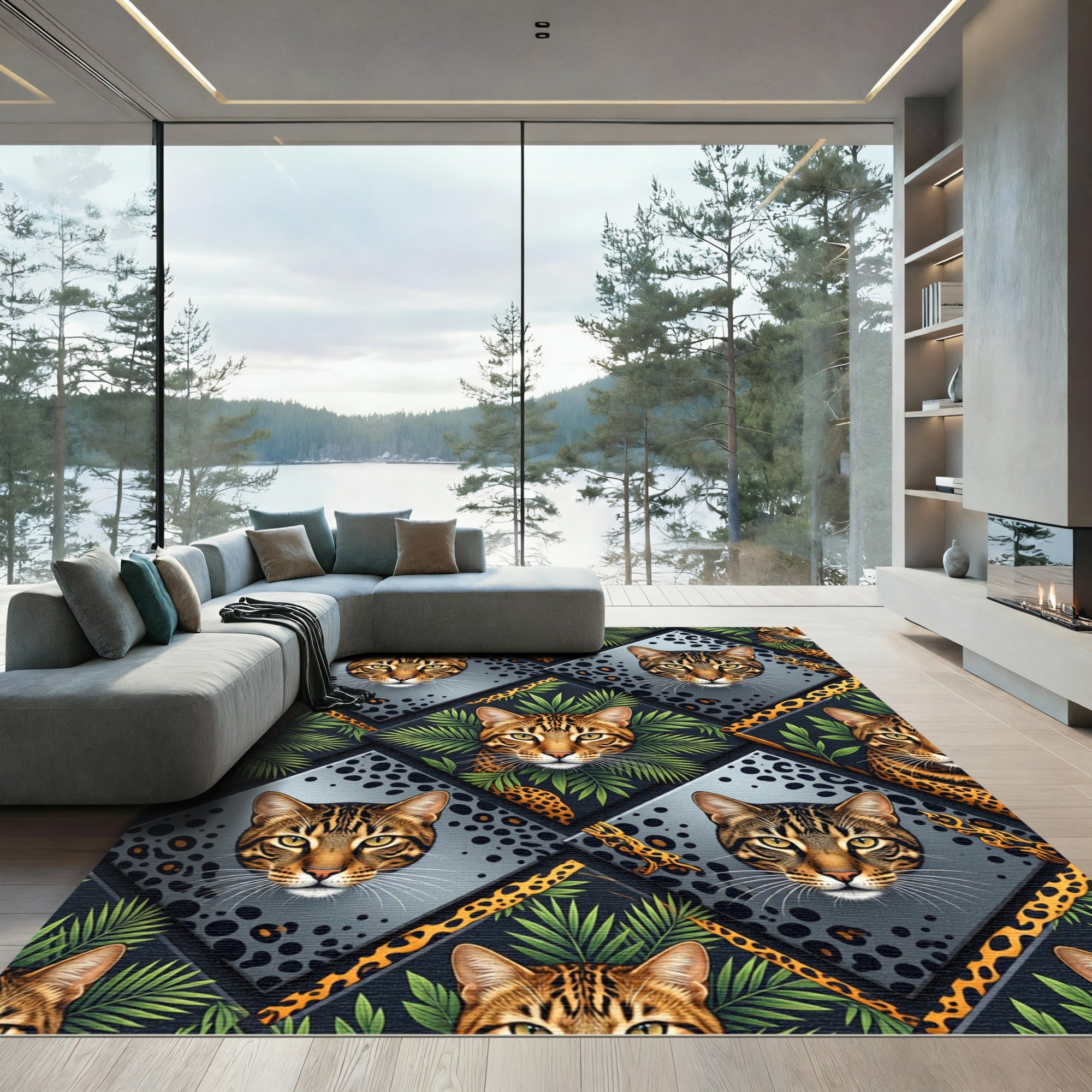 Leopard Jungle Diamond Geometric Tile Rug