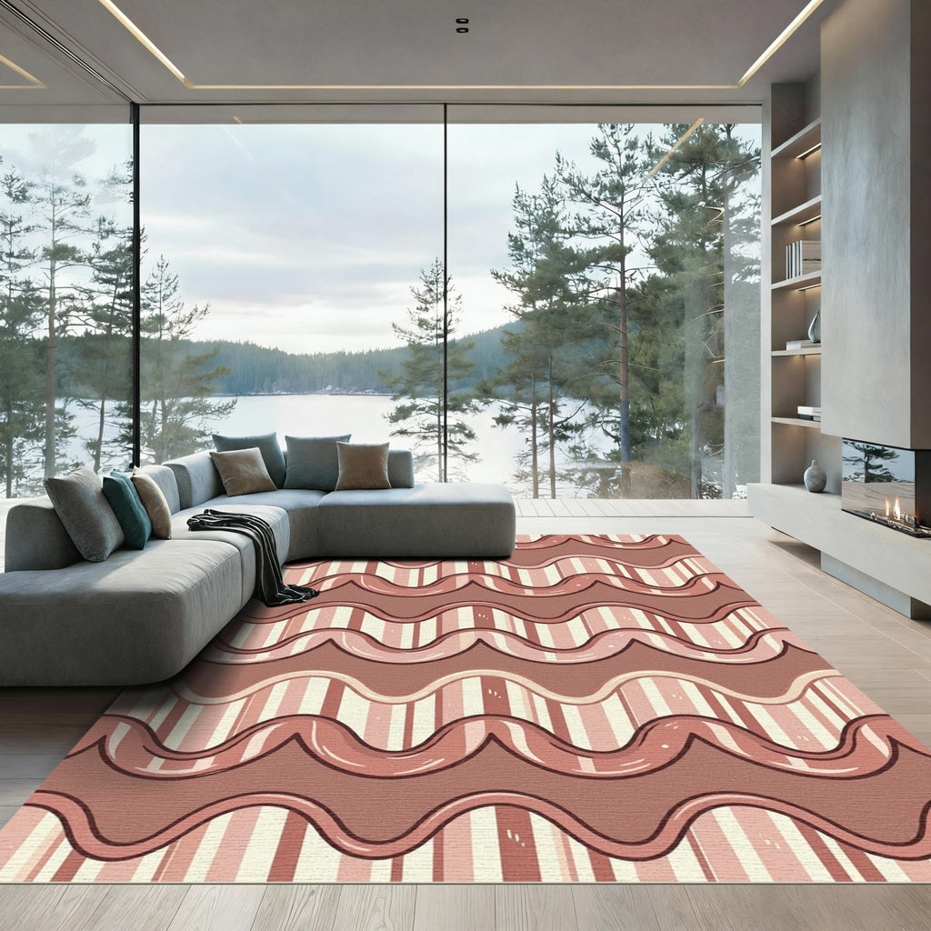 Earthy Terracotta Wavy Vertical Stripe Rug