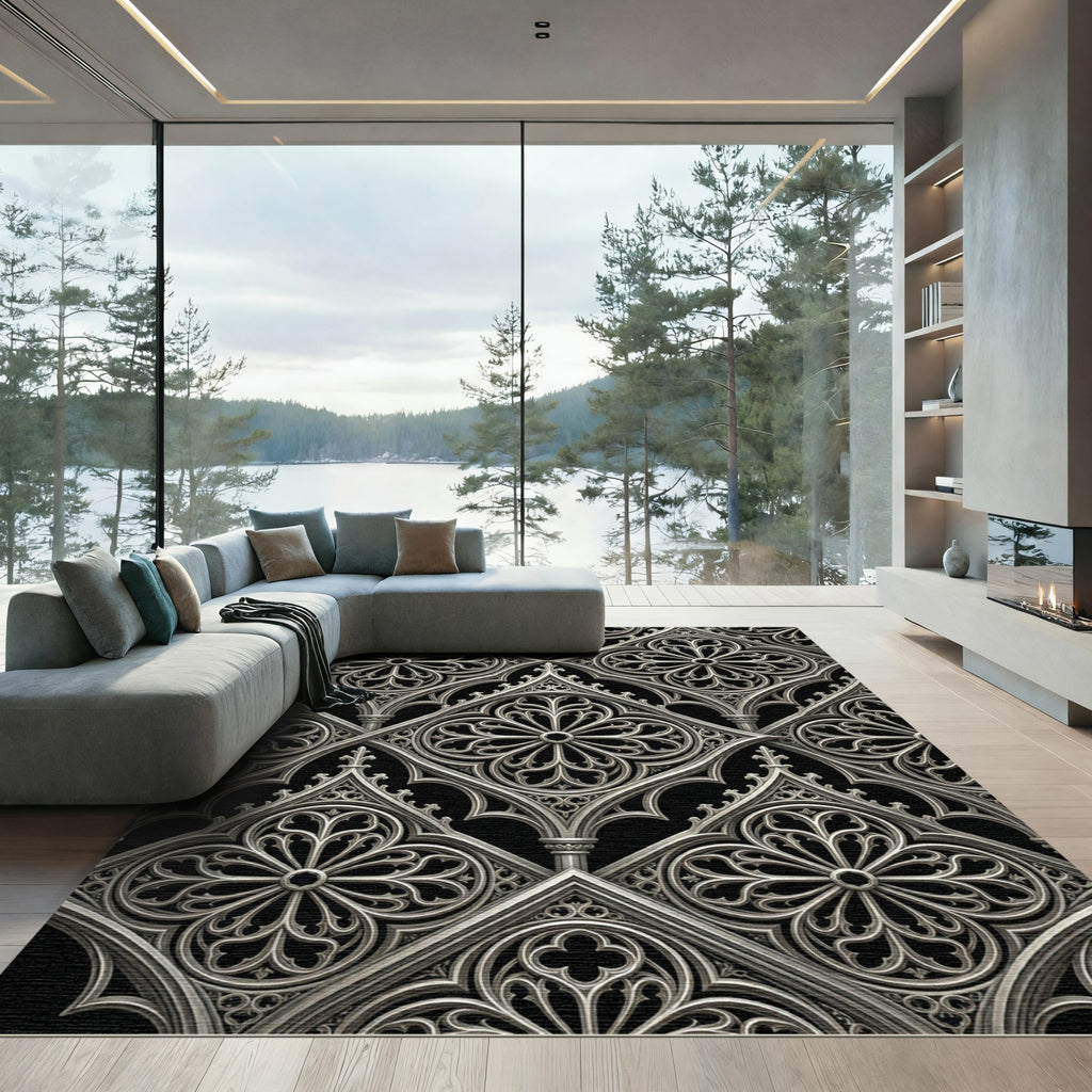 Gothic Silver Quatrefoil Lattice Ornament Rug