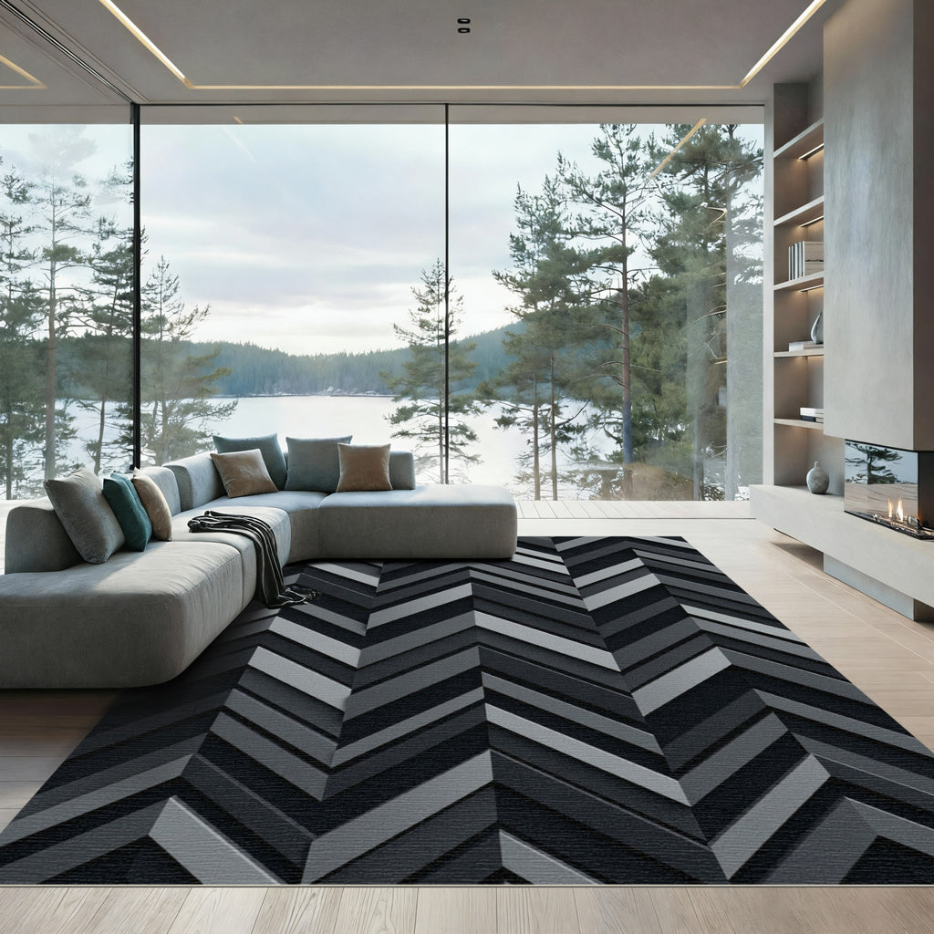 Modern Charcoal Chevron Geometric Rug