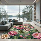 Lush Pink and Cream Peony Bouquet Rug