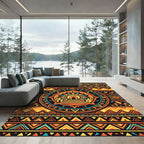 Vibrant Aztec Sun Temple Geometric Wall Rug
