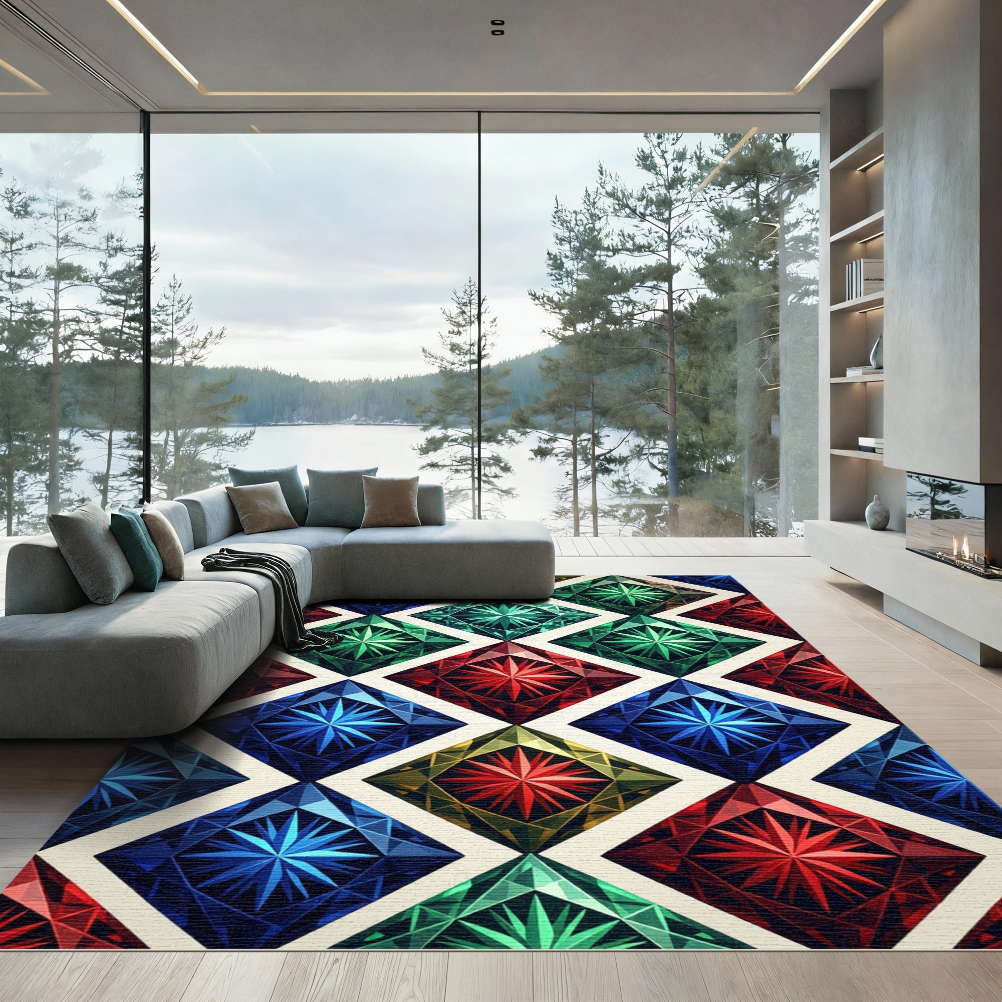 Geometric Radiant Jewel Diamond Mosaic Rug