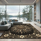 Ornate Gold Celestial Sun Floral Rug