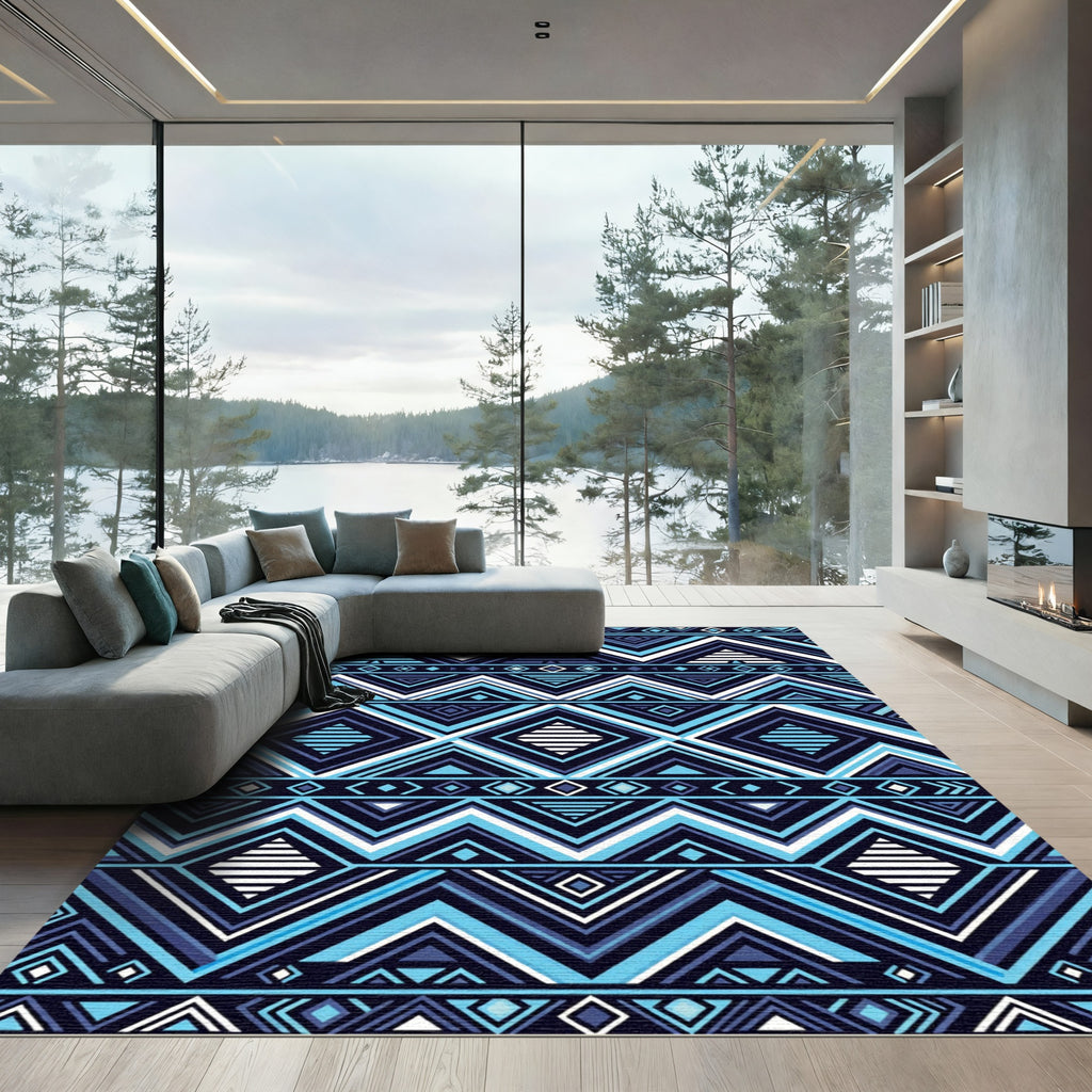 Geometric Indigo Chevron Diamond Area Cover Rug