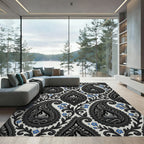 Classic Black Grey Paisley Forget Me Not Rug