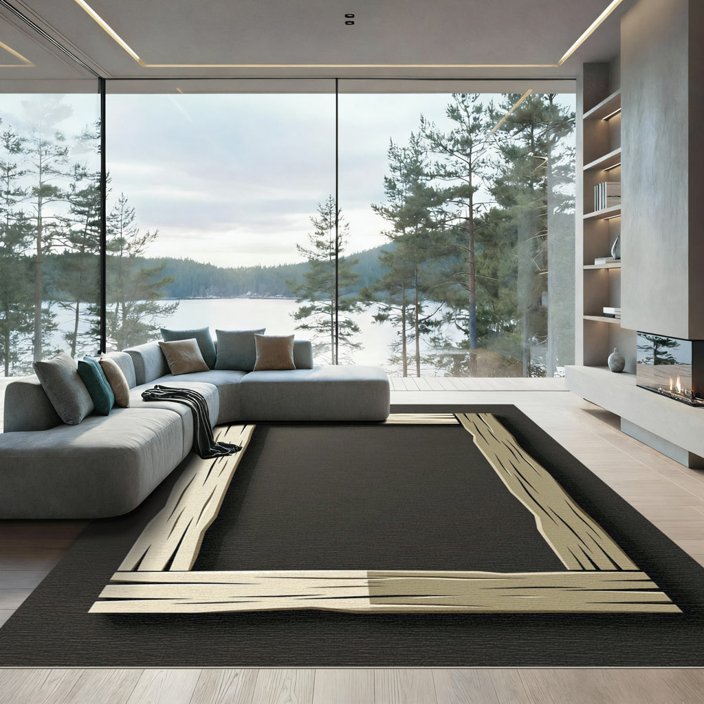 Rustic Aged Wood Grain Frame Rug