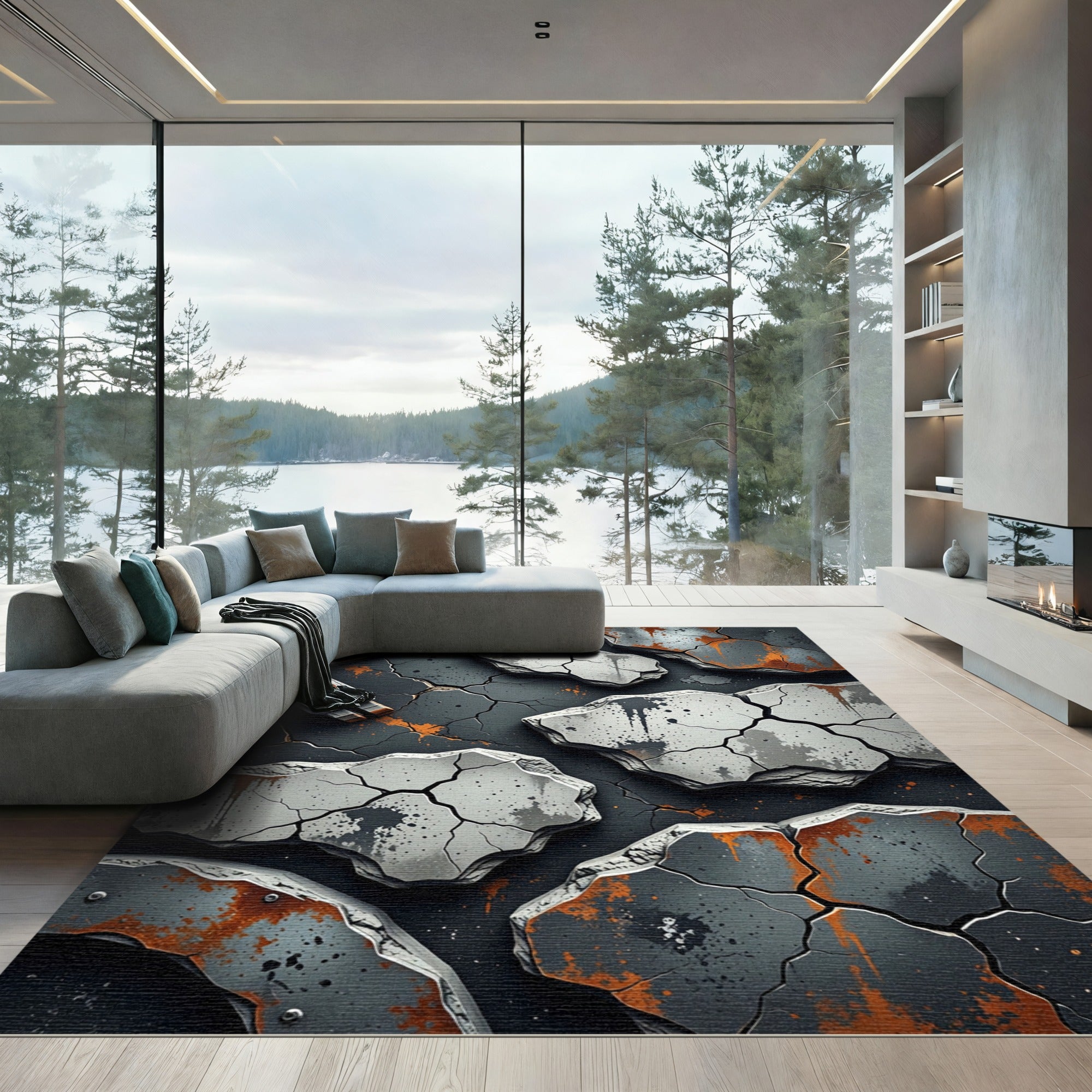 Industrial Cracked Concrete Steel Oxide Floor Rug