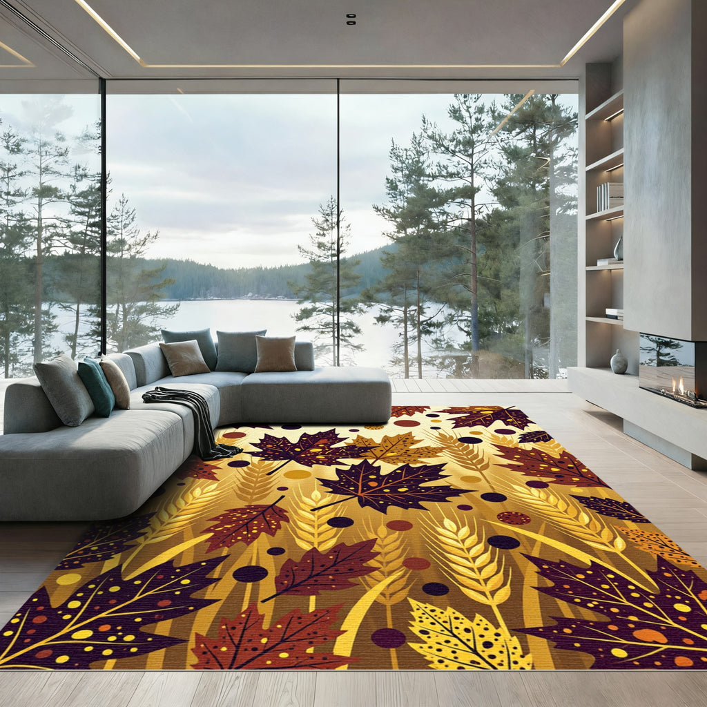 Autumnal Maple Leaves with Golden Wheat Rug