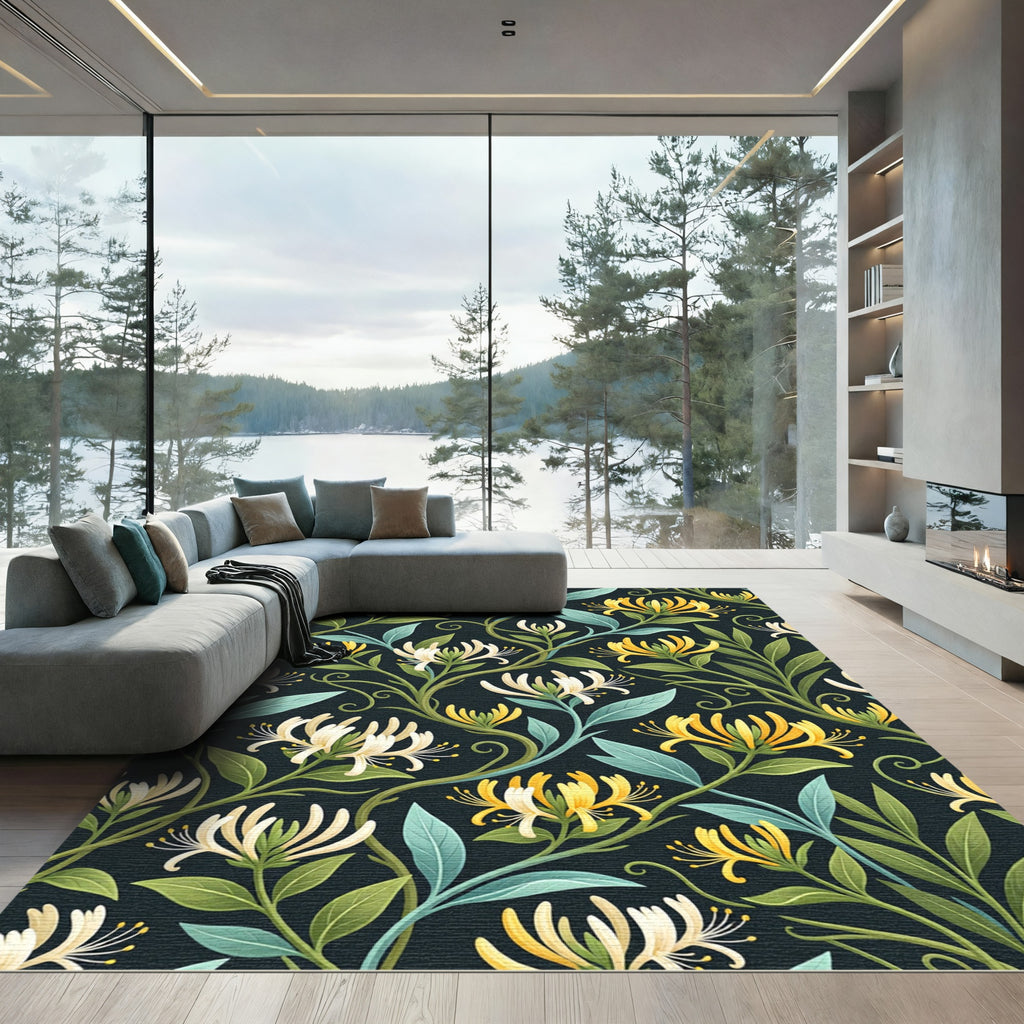 Yellow White Honeysuckle Botanical Art Rug