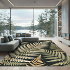 Elegant Gold Fern Frond Pattern Rug