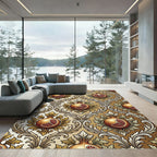 Rustic Golden Pomegranate Floral Damask Rug