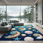 Ocean Blue Starfish Nautilus Shells Rug