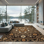 Elegant Bronze Floral Golden Medallion Rug