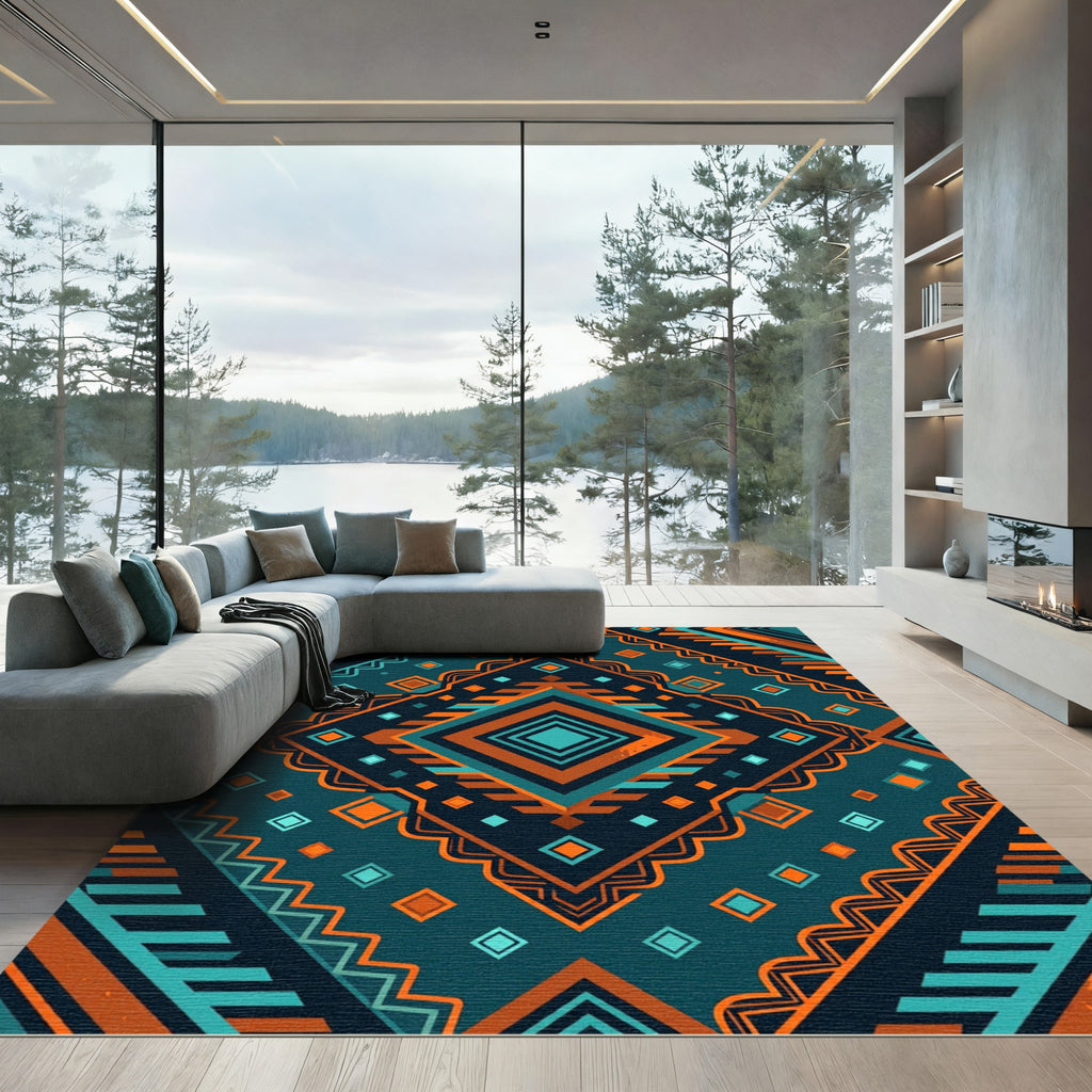 Geometric Southwest Tribal Diamond Medallion Rug