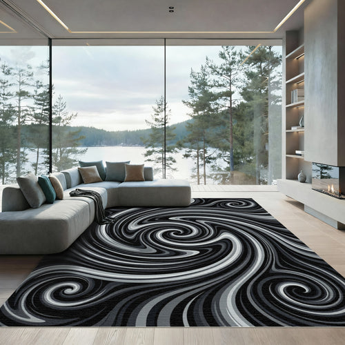 Abstract Gray Swirl Vortex Rug