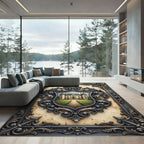 Ornate Crest French Chateau Estate Rug