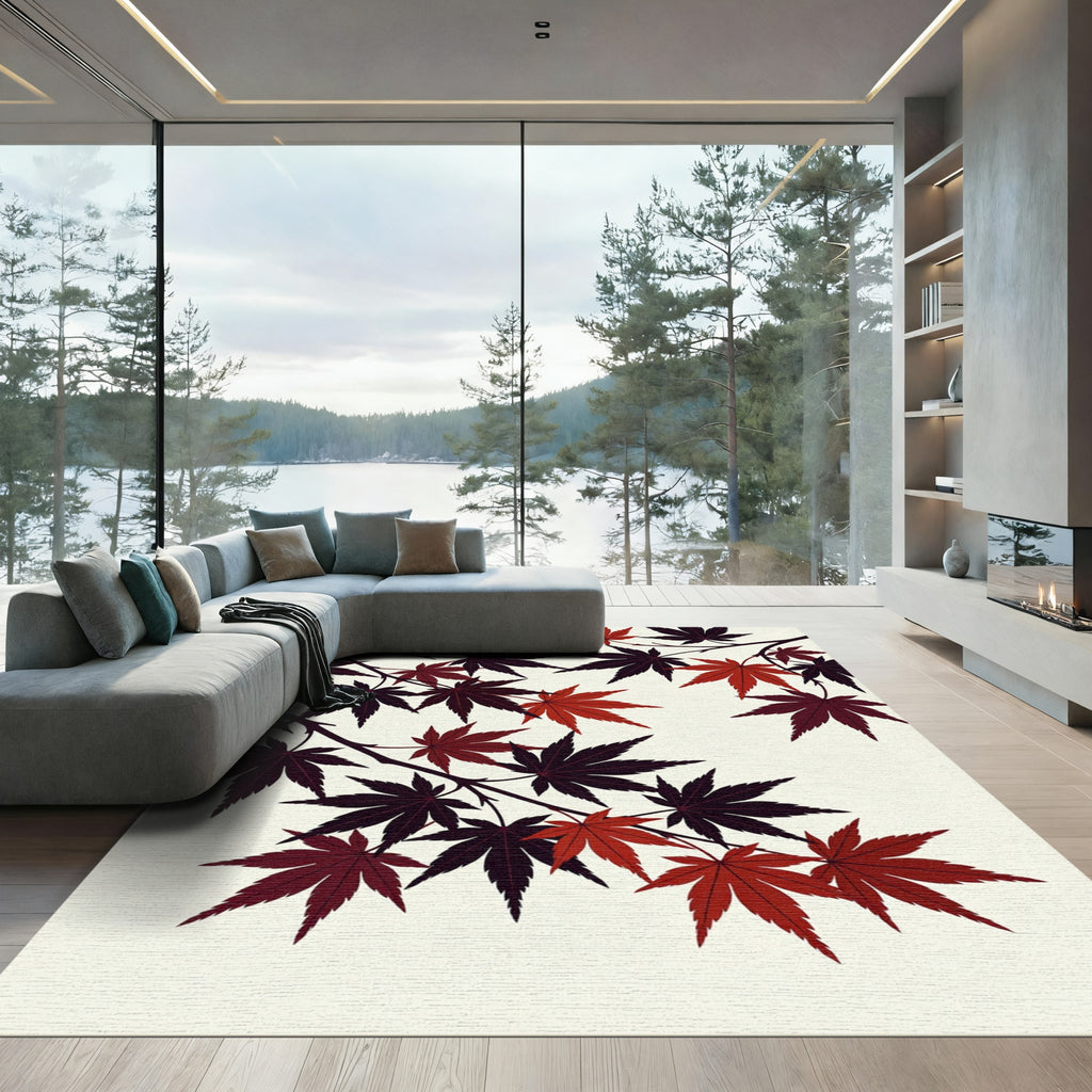 Elegant Crimson Japanese Maple Branch Rug