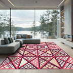 Geometric Coral and Taupe Grid Rug