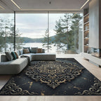 Ornate Antique Gold Silver Filigree Medallion Rug