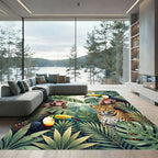 Vibrant Tropical Jungle Wildlife Scene Rug