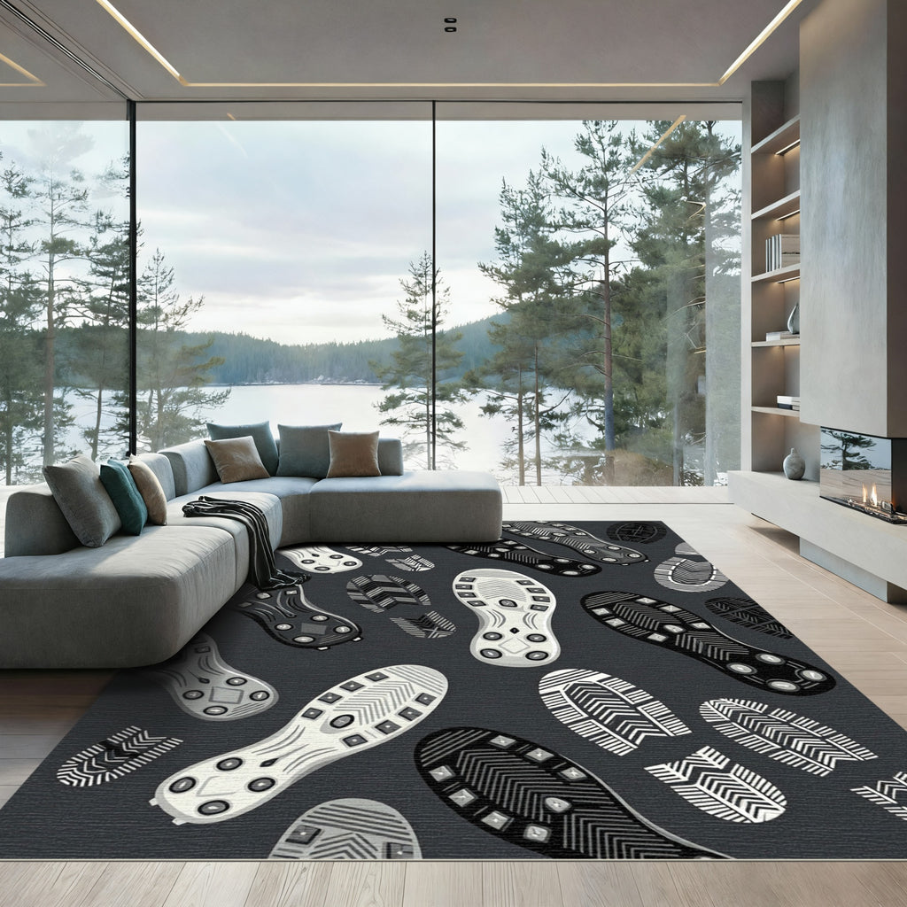 Monochrome Athletic Tread Footprint Rug