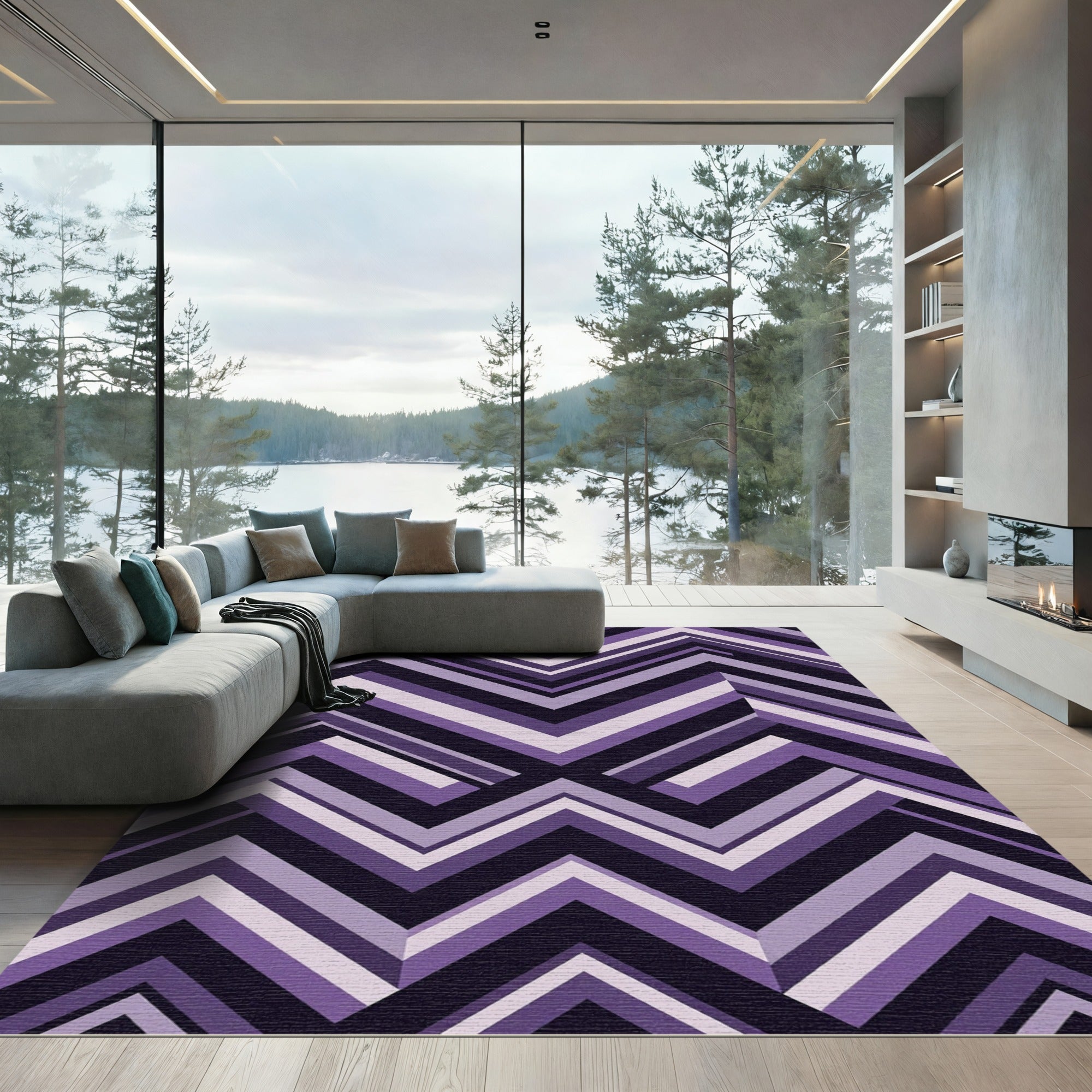Modern Lavender Chevron Geometric Rug