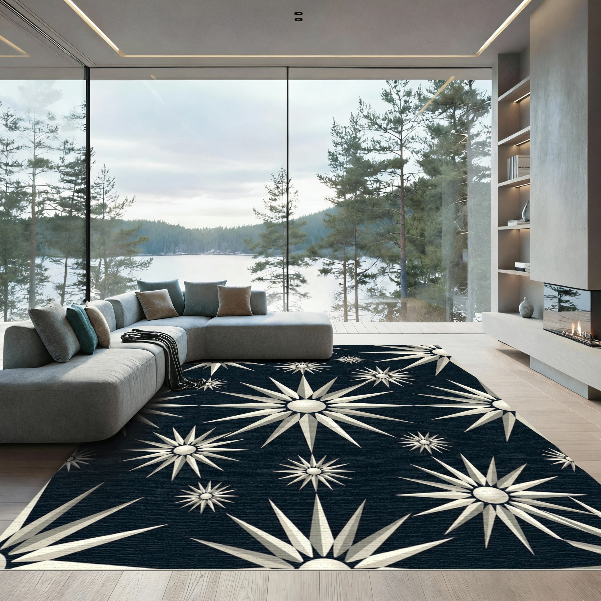 Radiant Starburst Navy Repeating Elements Rug