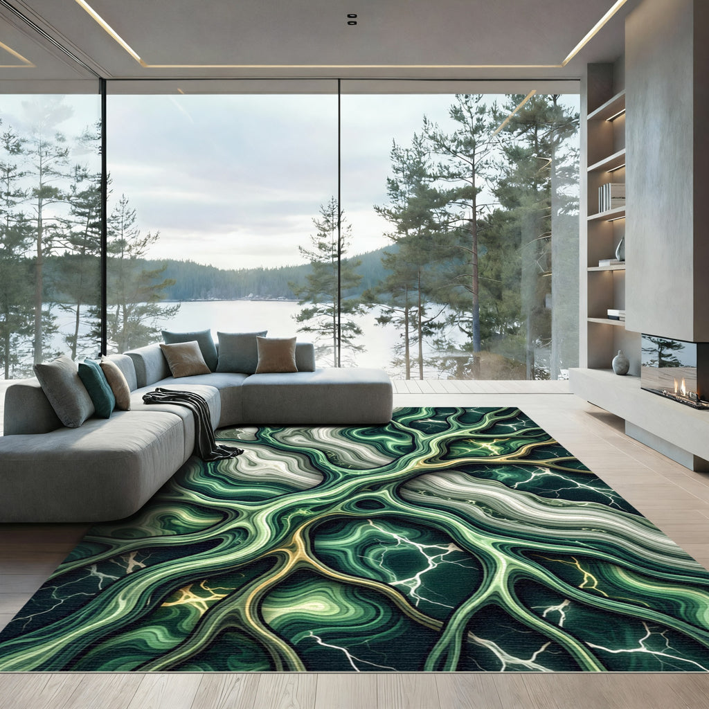 Organic Emerald Marble Fluid Abstract Wave Rug