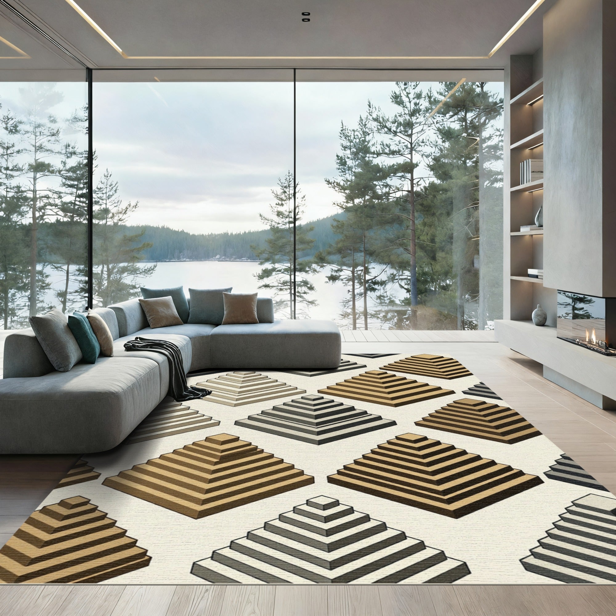 Terracotta Step Pyramid Repeating Arrangement Rug