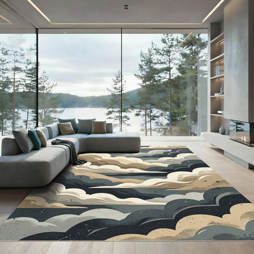 Neutral Cloudscape Layered Abstract Horizon Rug