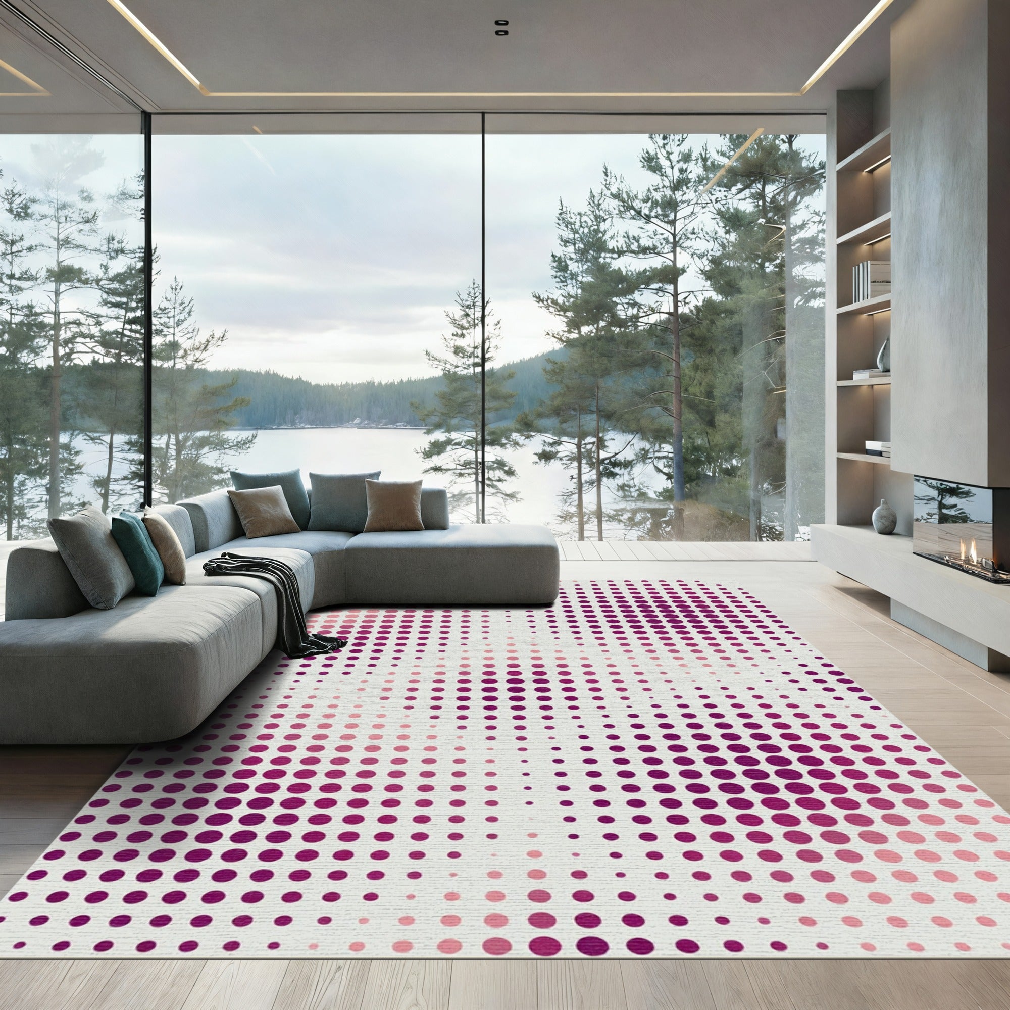 Magenta Dotted Fade Abstract Composition Rug