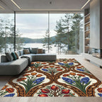 Artsy Orange Blue Floral Botanical Medallion Rug
