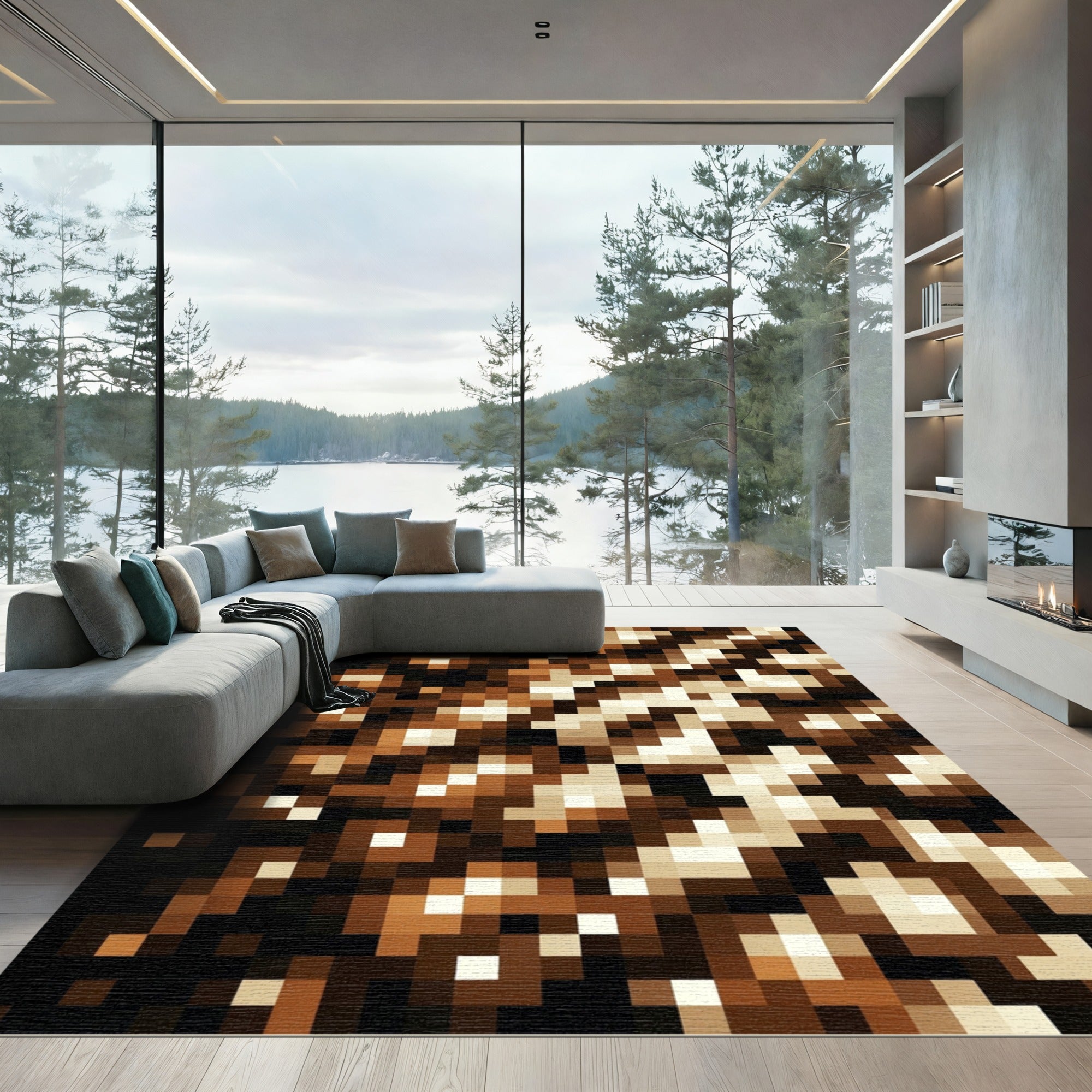 Abstract Golden Bronze Radiant Stripe Rug