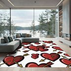 Romantic Red Hearts and Gold Arrows Rug