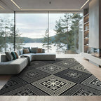 Silver Black Diamond Geometric Ornament Rug