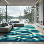Abstract Teal Flowing Ocean Wave Rug