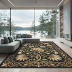 Golden Rose Vine Bordered Botanical Medallion Rug