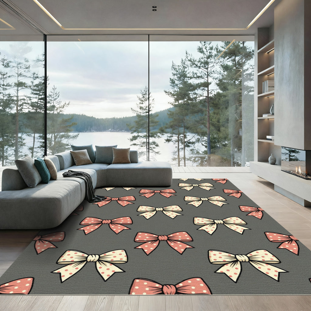 Cute Polka Dot Ribbon Bow Wallpaper Rug