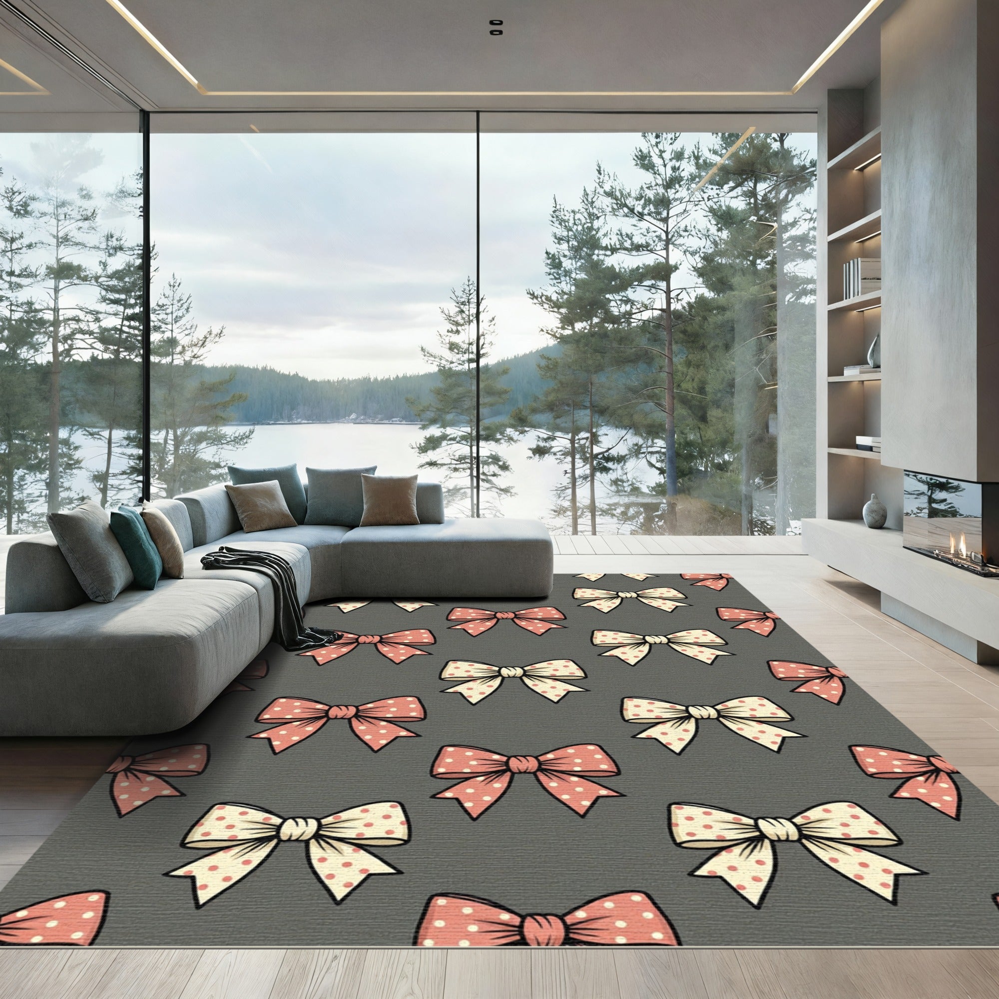 Cute Polka Dot Ribbon Bow Wallpaper Rug