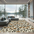 Golden Ochre Floral Garden Rug