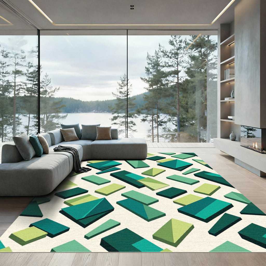 Modern Emerald Geometric Block Rug