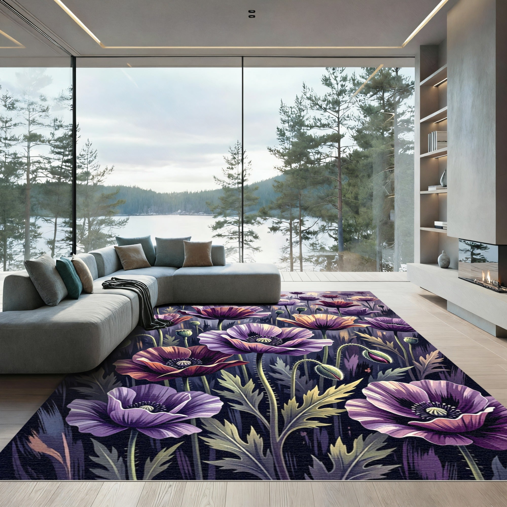 Enchanted Lavender Poppy Meadow Radiance Rug