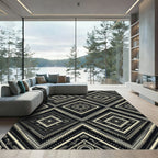 Black Cream Diamond Geometric Pattern Rug