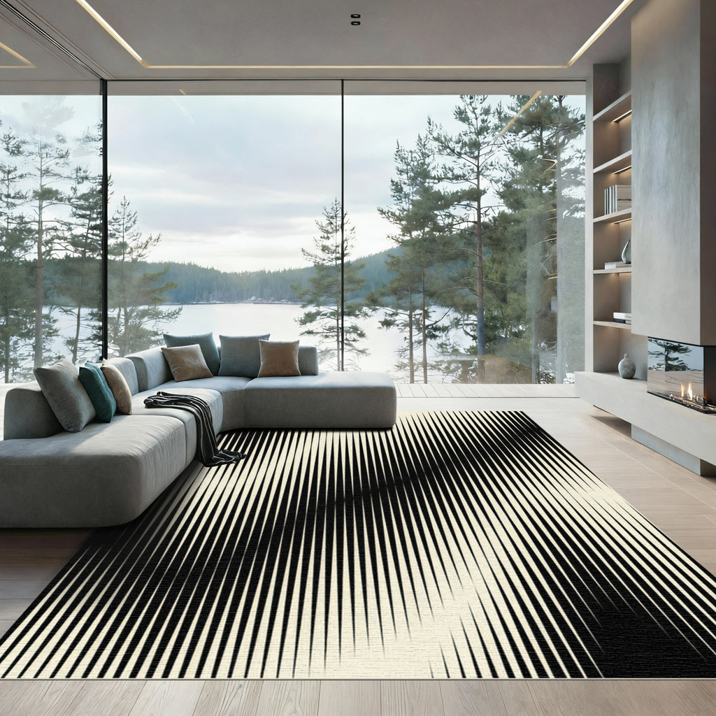 Monochromatic Vertical Linear Abstract Art Rug
