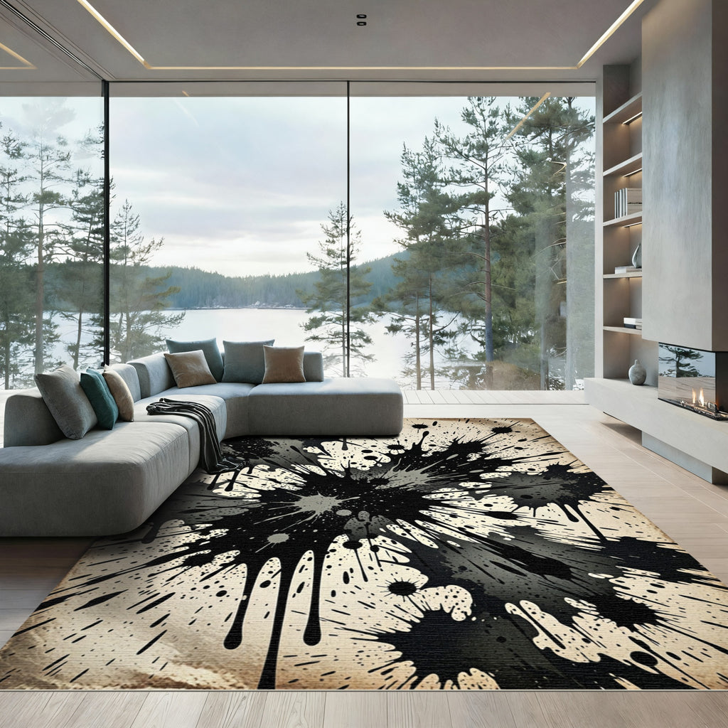 Abstract Black Gray Splatter Explosion Rug