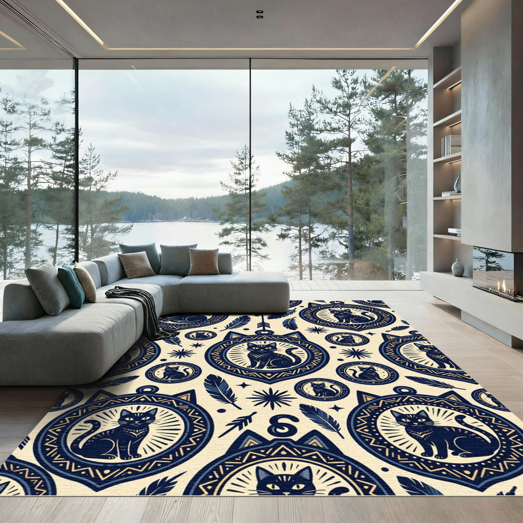 Mystical Midnight Black Cat Feather Tapestry Rug