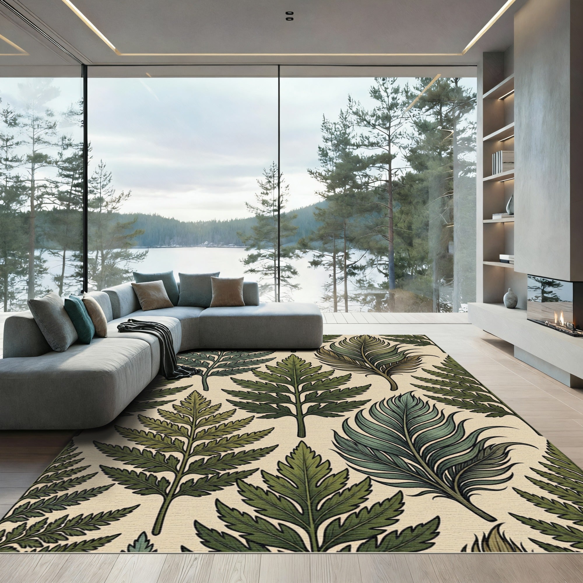 Emerald Green Tropical Leaf Arrangement Rug