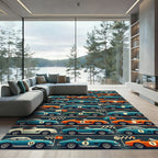 Vintage Racing Car Retro Grid Illustration Rug