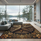 Golden Celestial Geometric Star Medallion Rug